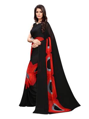 Black printed georgette saree with blouse 2