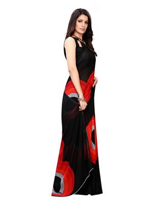 Black printed georgette saree with blouse 3