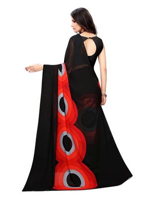 Black printed georgette saree with blouse 4