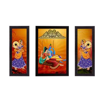 Set of 3 Radha Krishna Satin Matt Texture UV Art Painting 1