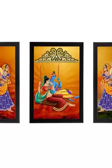Set of 3 Radha Krishna Satin Matt Texture UV Art Painting
