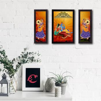 Set of 3 Radha Krishna Satin Matt Texture UV Art Painting 2