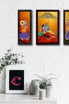 Set of 3 Radha Krishna Satin Matt Texture UV Art Painting