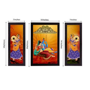 Set of 3 Radha Krishna Satin Matt Texture UV Art Painting 3