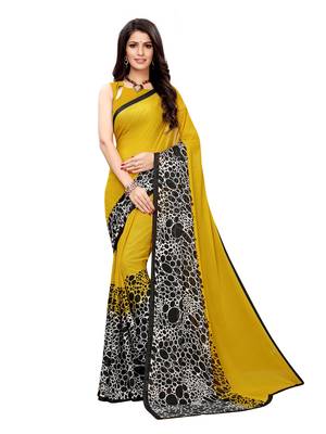 Yellow Printed Georgette Saree With Blouse 1