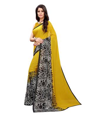 Yellow Printed Georgette Saree With Blouse 2