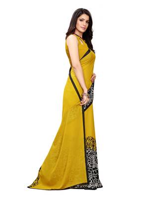 Yellow Printed Georgette Saree With Blouse 3