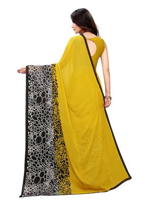 Yellow Printed Georgette Saree With Blouse 4