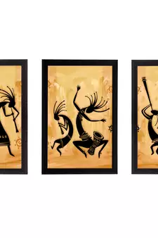 Set of 3 Abstract Dancing Creatures Satin Matt Texture UV Art Painting