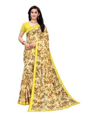 Yellow Printed Georgette Saree With Blouse 1