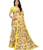 Yellow Printed Georgette Saree With Blouse