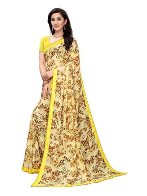 Yellow Printed Georgette Saree With Blouse 2