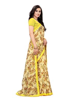 Yellow Printed Georgette Saree With Blouse 3