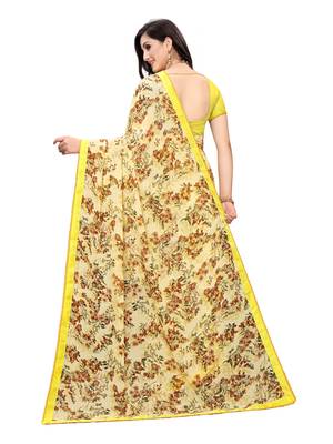 Yellow Printed Georgette Saree With Blouse 4