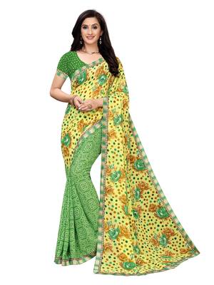 Green printed georgette saree with blouse 1