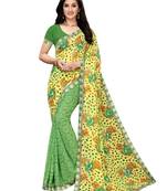 Green printed georgette saree with blouse