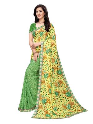 Green printed georgette saree with blouse 2