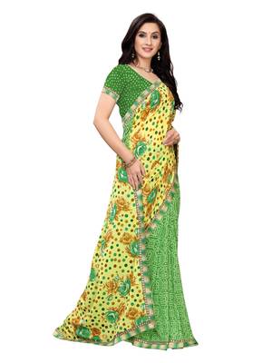 Green printed georgette saree with blouse 3
