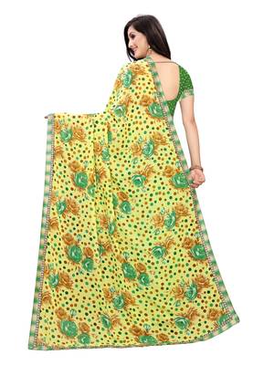 Green printed georgette saree with blouse 4