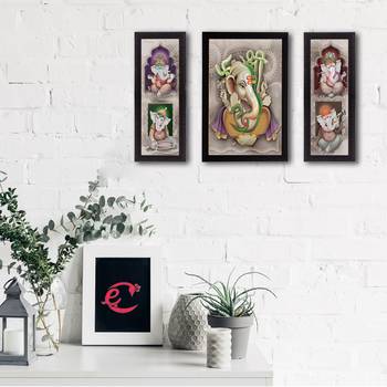 Set of 3 Lord Ganesha Satin Matt Texture UV Art Painting 1