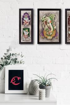 Set of 3 Lord Ganesha Satin Matt Texture UV Art Painting