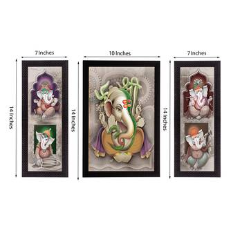 Set of 3 Lord Ganesha Satin Matt Texture UV Art Painting 2