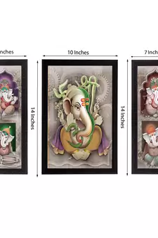 Set of 3 Lord Ganesha Satin Matt Texture UV Art Painting