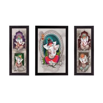 Set of 3 Lord Ganesha Satin Matt Texture UV Art Painting 1