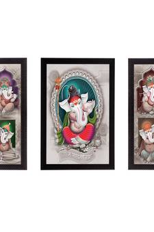 Set of 3 Lord Ganesha Satin Matt Texture UV Art Painting