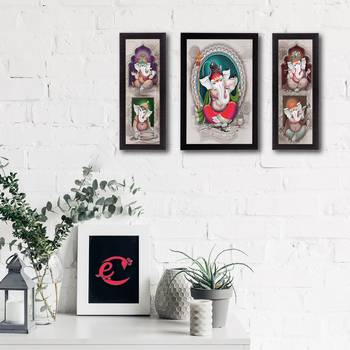 Set of 3 Lord Ganesha Satin Matt Texture UV Art Painting 2