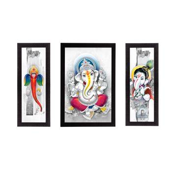 Set of 3 Lord Ganesha Satin Matt Texture UV Art Painting 1