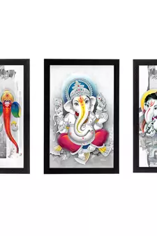 Set of 3 Lord Ganesha Satin Matt Texture UV Art Painting
