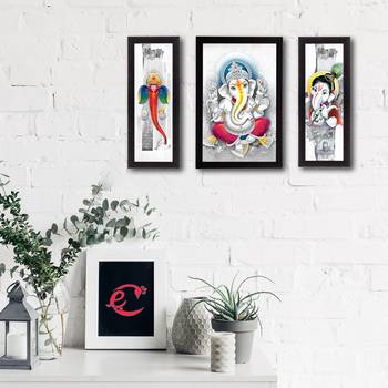 Set of 3 Lord Ganesha Satin Matt Texture UV Art Painting 2