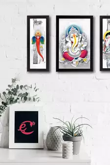 Set of 3 Lord Ganesha Satin Matt Texture UV Art Painting