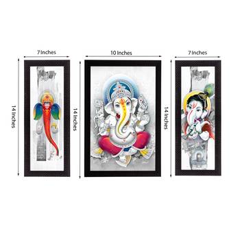 Set of 3 Lord Ganesha Satin Matt Texture UV Art Painting 3