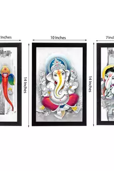 Set of 3 Lord Ganesha Satin Matt Texture UV Art Painting