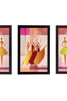 Set of 3 Abstract Dancing Lady Satin Matt Texture UV Art Painting
