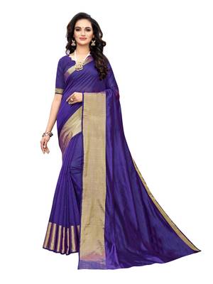 Navy Blue Woven Chanderi Silk Saree With Blouse 1