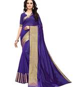 Navy Blue Woven Chanderi Silk Saree With Blouse