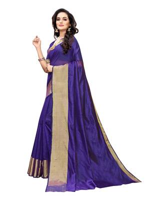 Navy Blue Woven Chanderi Silk Saree With Blouse 2