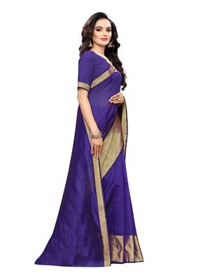 Navy Blue Woven Chanderi Silk Saree With Blouse 3