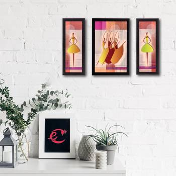 Set of 3 Abstract Dancing Lady Satin Matt Texture UV Art Painting 2