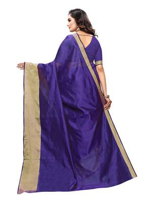 Navy Blue Woven Chanderi Silk Saree With Blouse 4