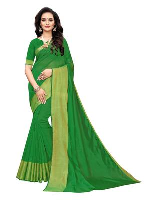 Green Woven Chanderi Silk Saree With Blouse 1
