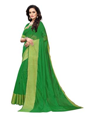 Green Woven Chanderi Silk Saree With Blouse 2