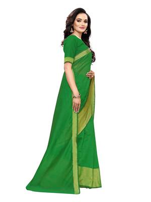 Green Woven Chanderi Silk Saree With Blouse 3