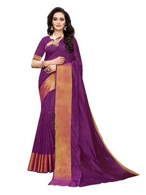 Purple Woven Chanderi Silk Saree With Blouse 1