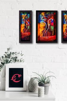 Set of 3 Lord Ganesha Satin Matt Texture UV Art Painting