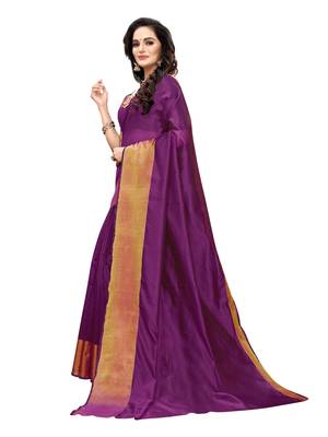 Purple Woven Chanderi Silk Saree With Blouse 2