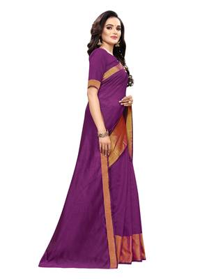 Purple Woven Chanderi Silk Saree With Blouse 3